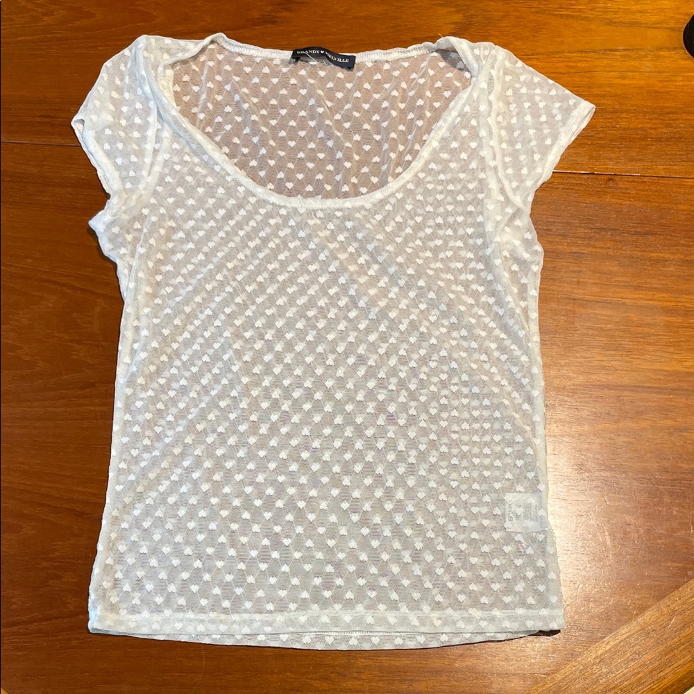 Brandy Melville white sheer heart shirt